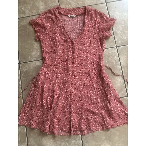 Rolla’s M Rayon Printed Tulip Mini Dress Coral Pink Button - Picture 1 of 10